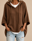 Poncho van Gebreid Materiaal met Capuchon in Bruin