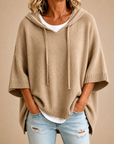 Poncho van Gebreid Materiaal met Capuchon in Khaki