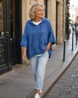 Poncho van Breiwerk met Capuchon in Blauw