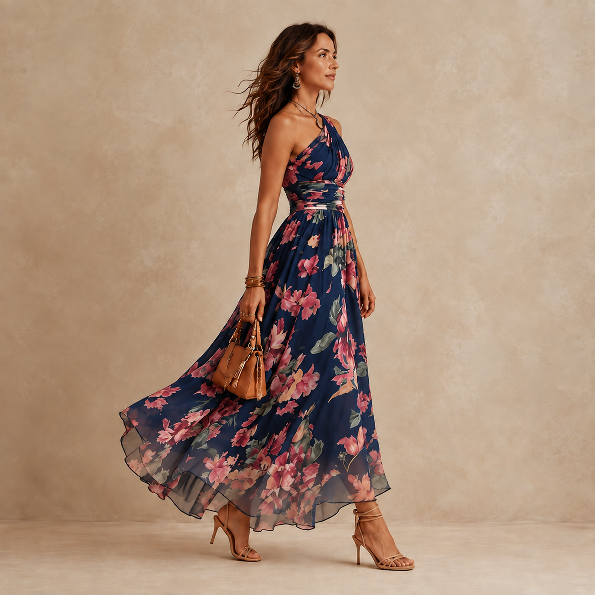 Celeste | Een-Schouder Bloemen Maxi