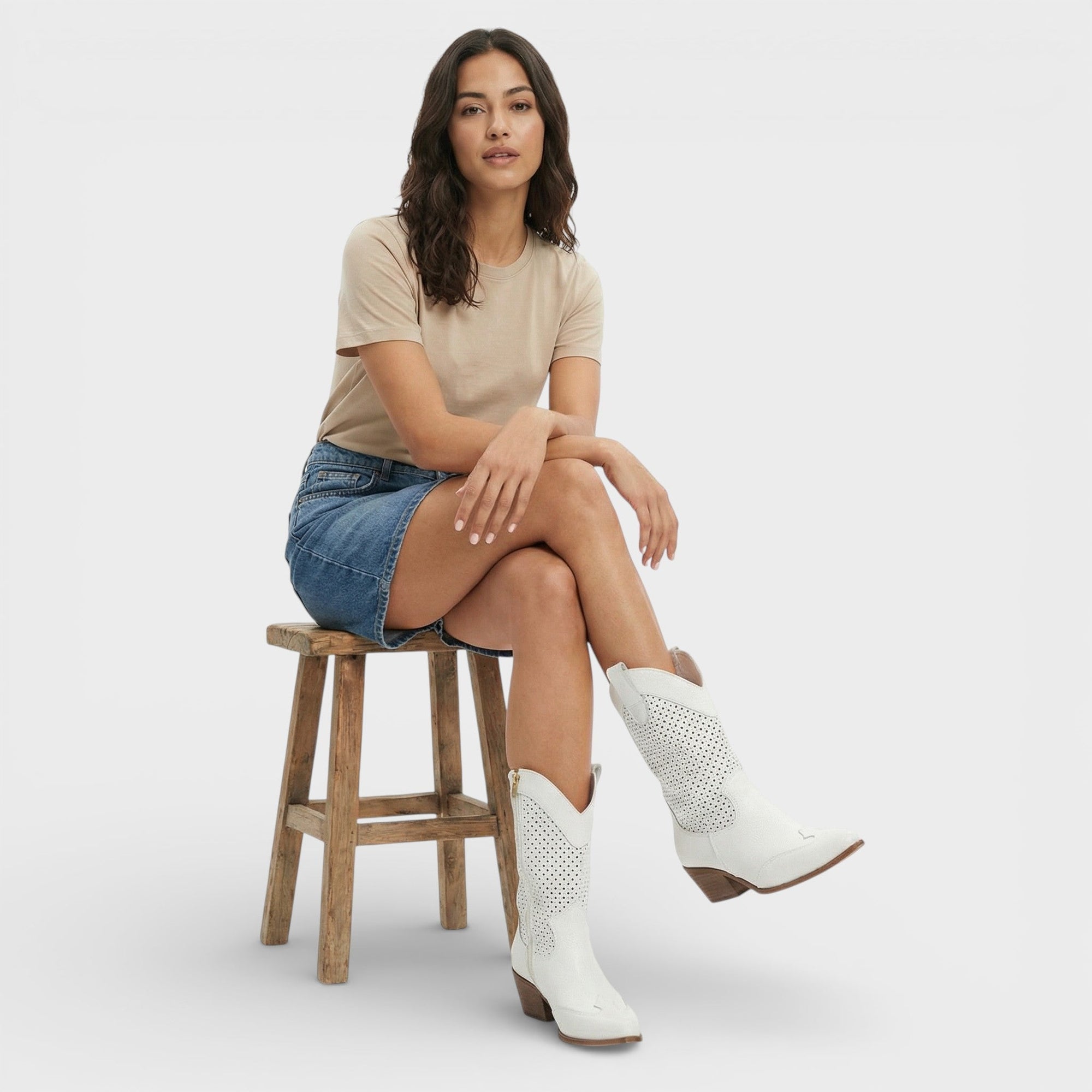 Nala | Cowboylaarzen met Geperforeerd Patroon en Blokhak