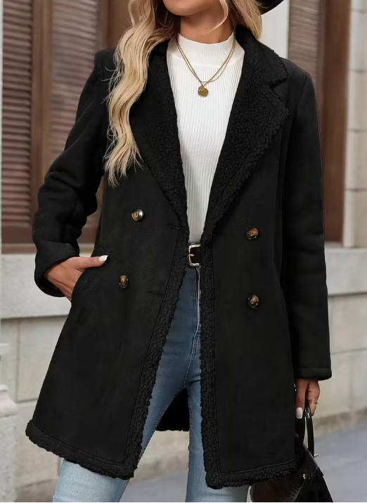 Vrouwen warme middellange jas met revers voor de winter