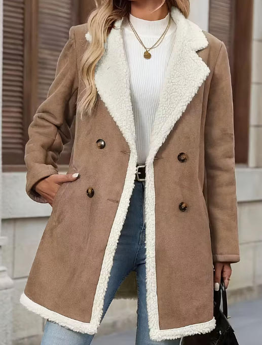 Vrouwen warme middellange jas met revers voor de winter