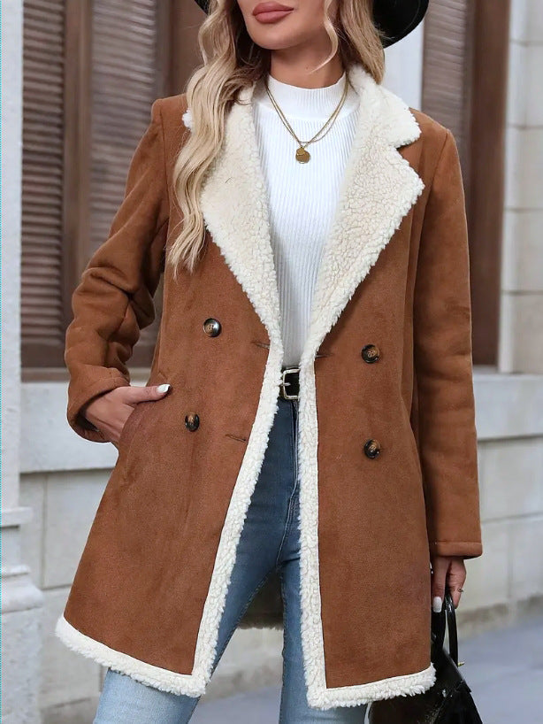 Vrouwen warme middellange jas met revers voor de winter