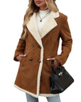Vrouwen warme middellange jas met revers voor de winter