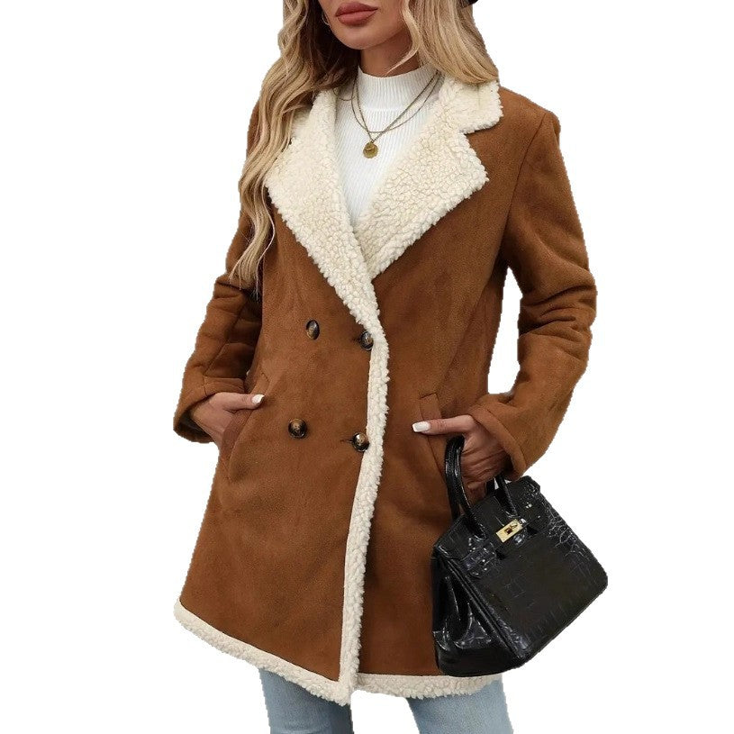 Vrouwen warme middellange jas met revers voor de winter