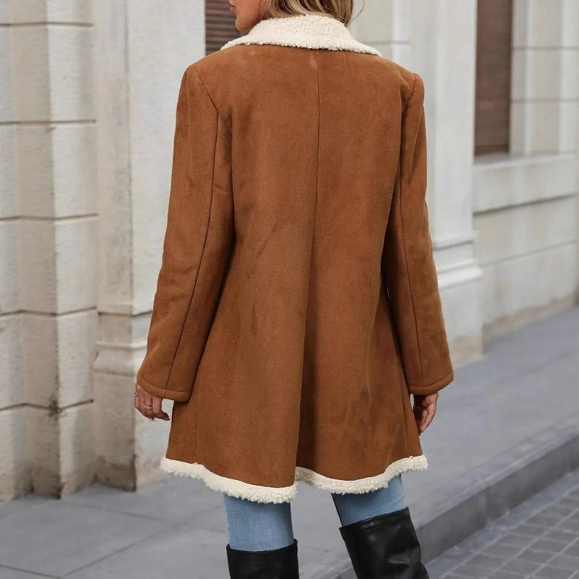 Vrouwen warme middellange jas met revers voor de winter