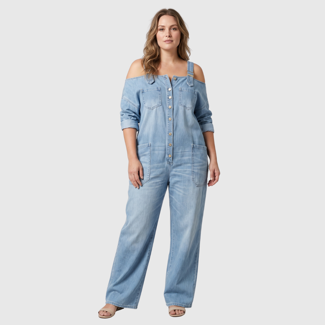 Doortje | Denim Jumpsuit met Cold-Shoulder