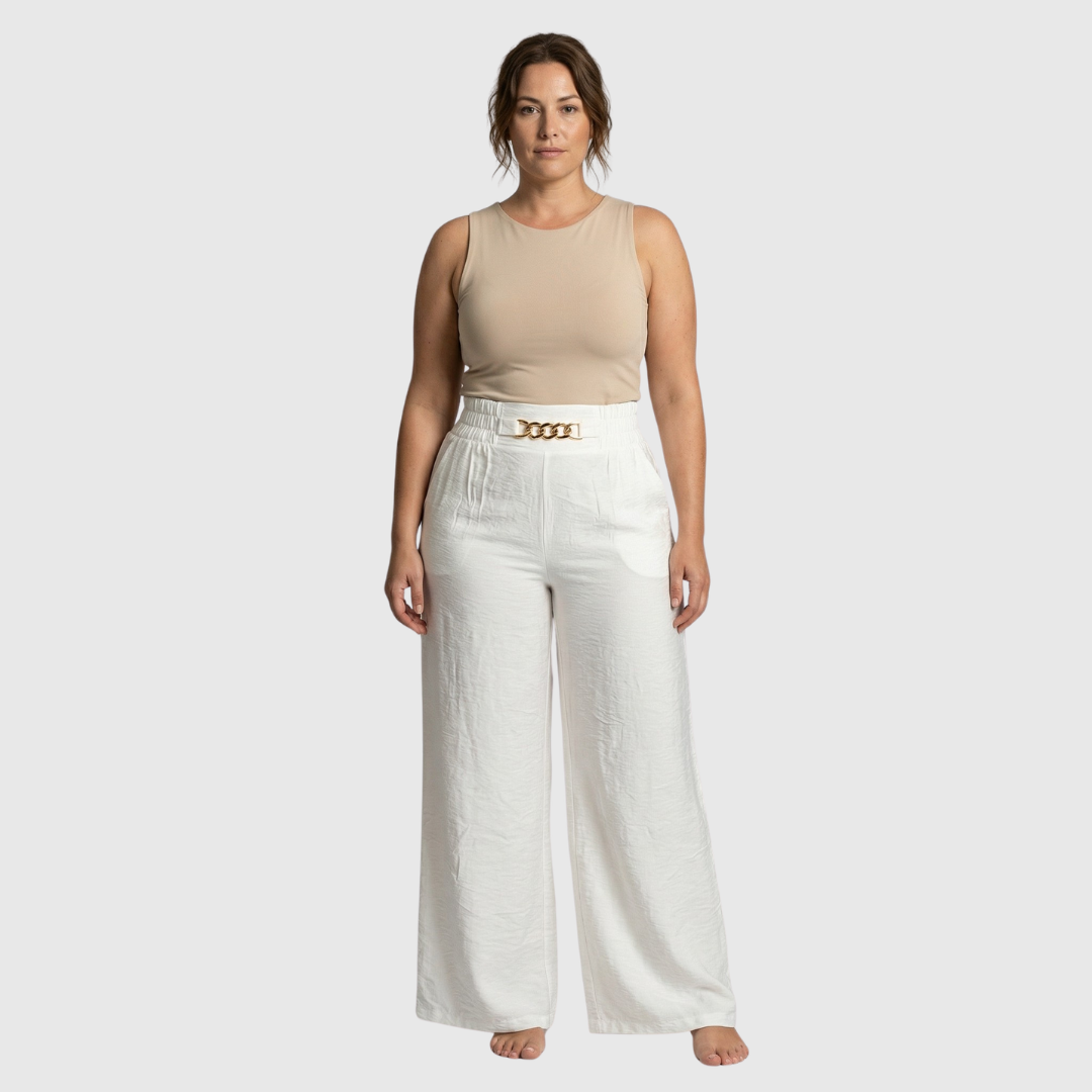 Savannah | Hoog Getailleerde Flared Broek met Riemaccent