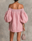 Roze Off-shoulder Lantaarnmouw A-lijn Los Mini Jurk