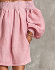 Roze Off-shoulder Lantaarnmouw A-lijn Los Mini Jurk