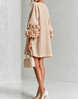 Beige Bloemen Knop-down Mini Jurk Met Opvallende Bloemen Manchetten