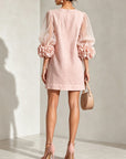 Roze Organza Puff-mouwen Mini Jurk Met Opvallende Bloemkappen