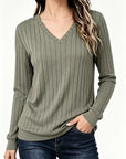 Stina | Gebreid V-hals shirt met medium stretch