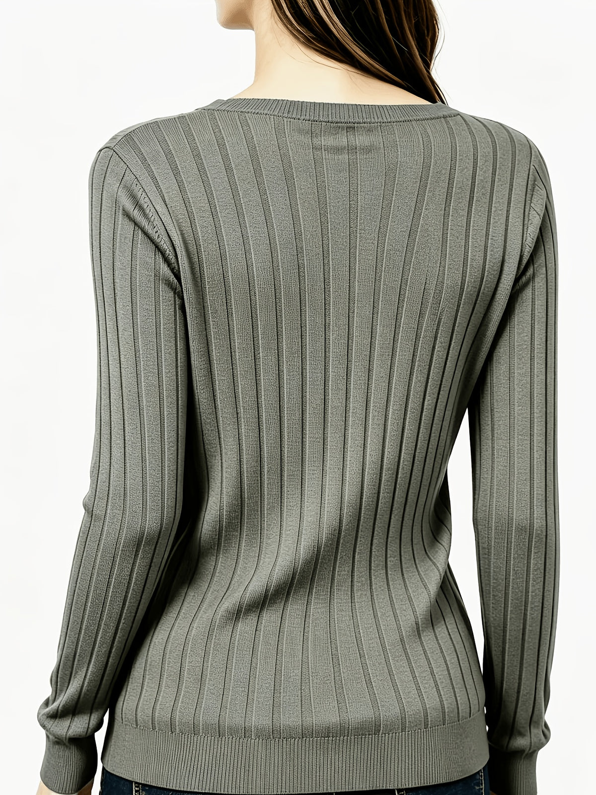 Stina | Gebreid V-hals shirt met medium stretch