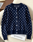 Gesine | Gebreid vest met polkadots en ronde halslijn