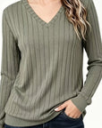 Stina | Gebreid V-hals shirt met medium stretch