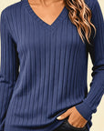 Stina | Gebreid V-hals shirt met medium stretch