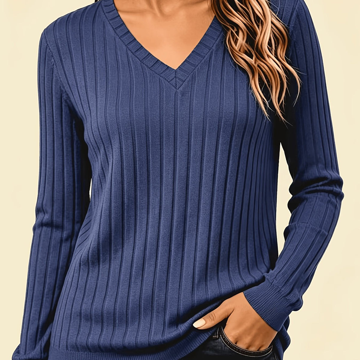 Stina | Gebreid V-hals shirt met medium stretch
