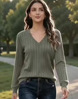 Stina | Gebreid V-hals shirt met medium stretch