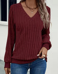 Stina | Gebreid V-hals shirt met medium stretch