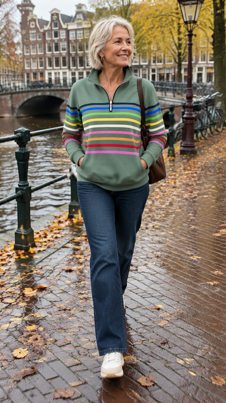 Reina | Gestreepte Trui met Halve Rits