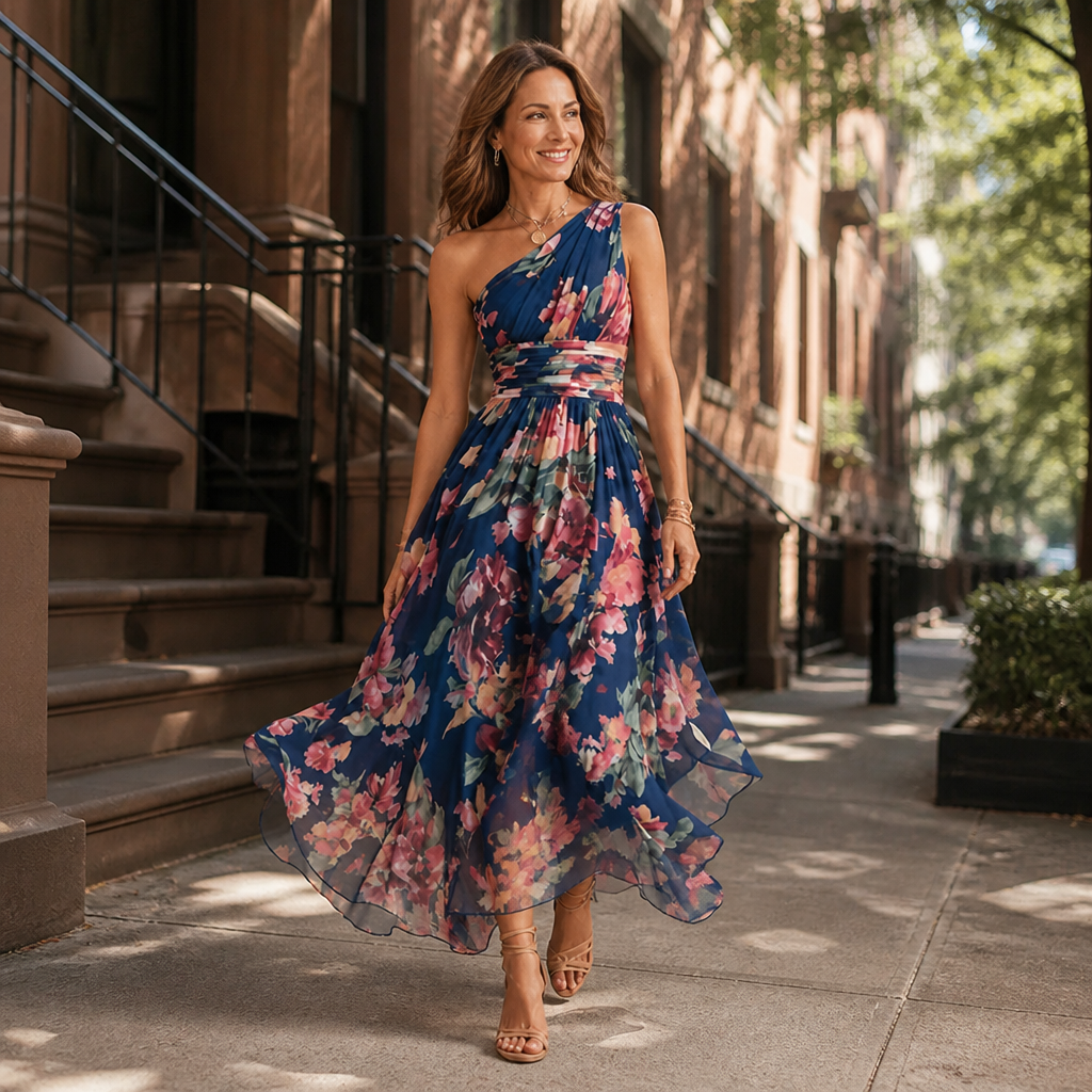 Celeste | Een-Schouder Bloemen Maxi