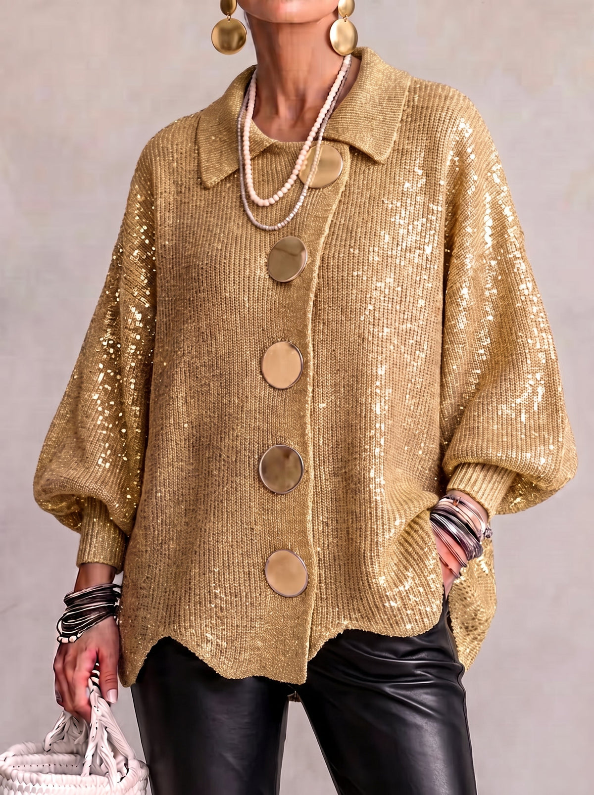 Elisa | Oversized Coltrui Met Grote Metalen Knopen