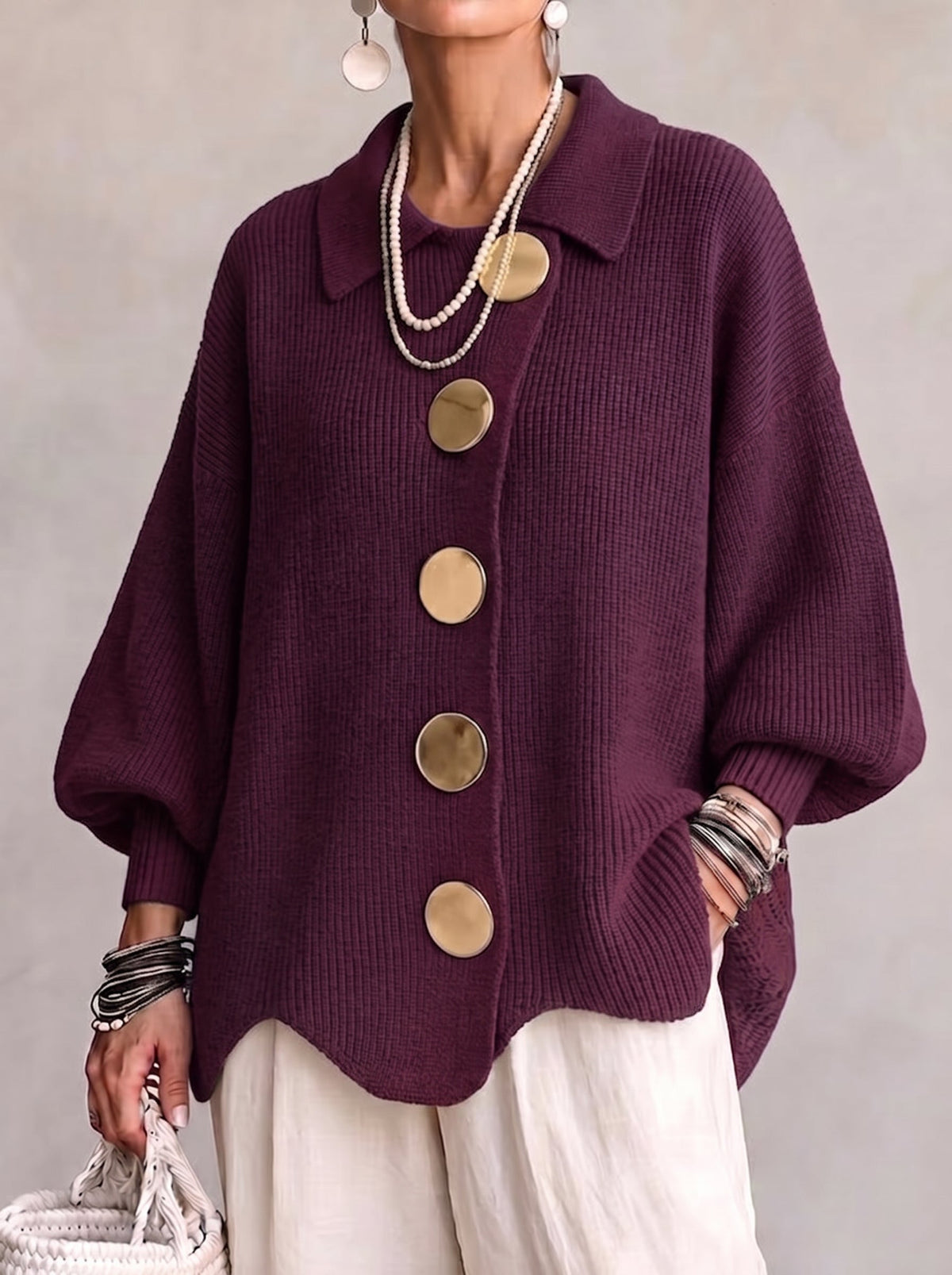Elisa | Oversized Coltrui Met Grote Metalen Knopen