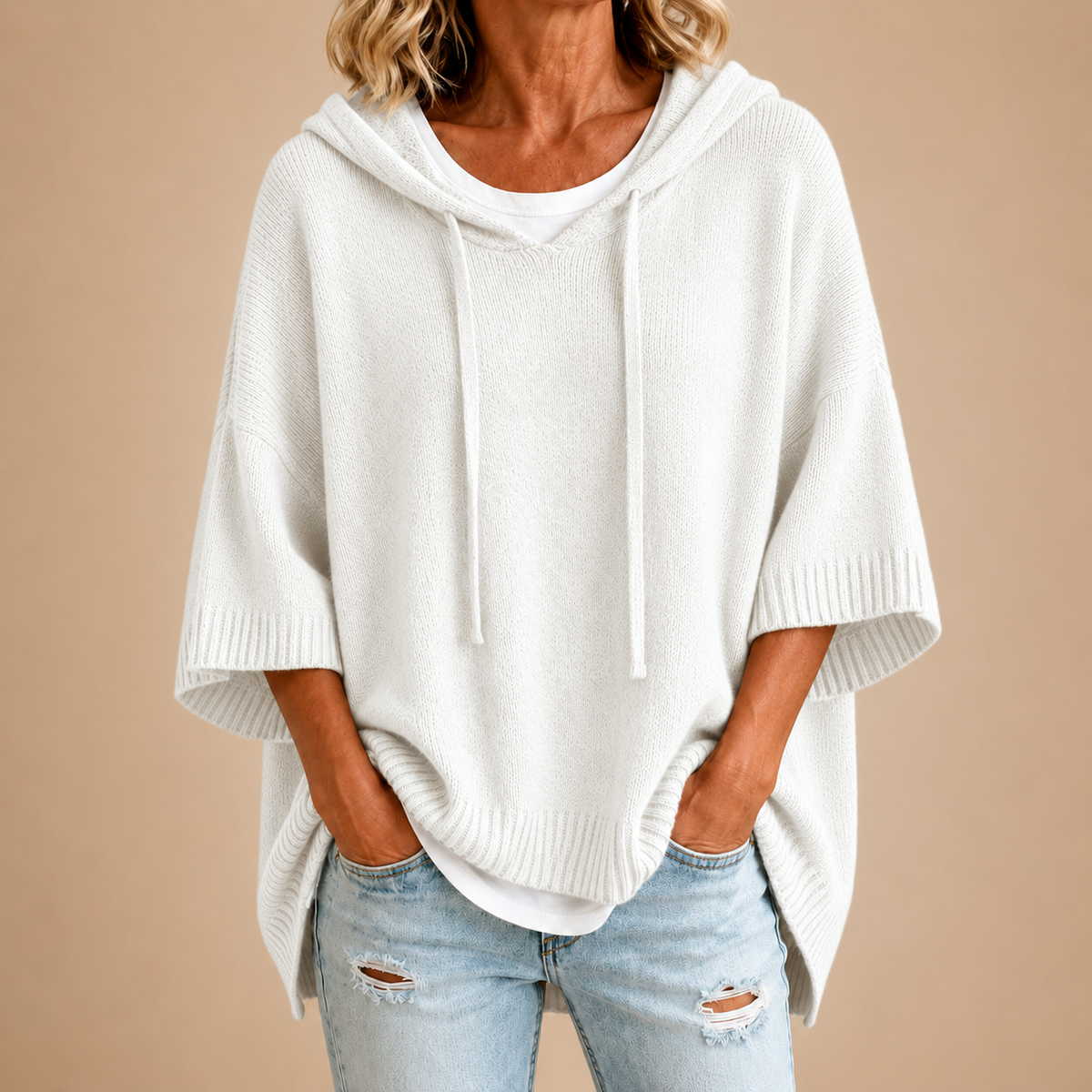 Witte Poncho met Kap