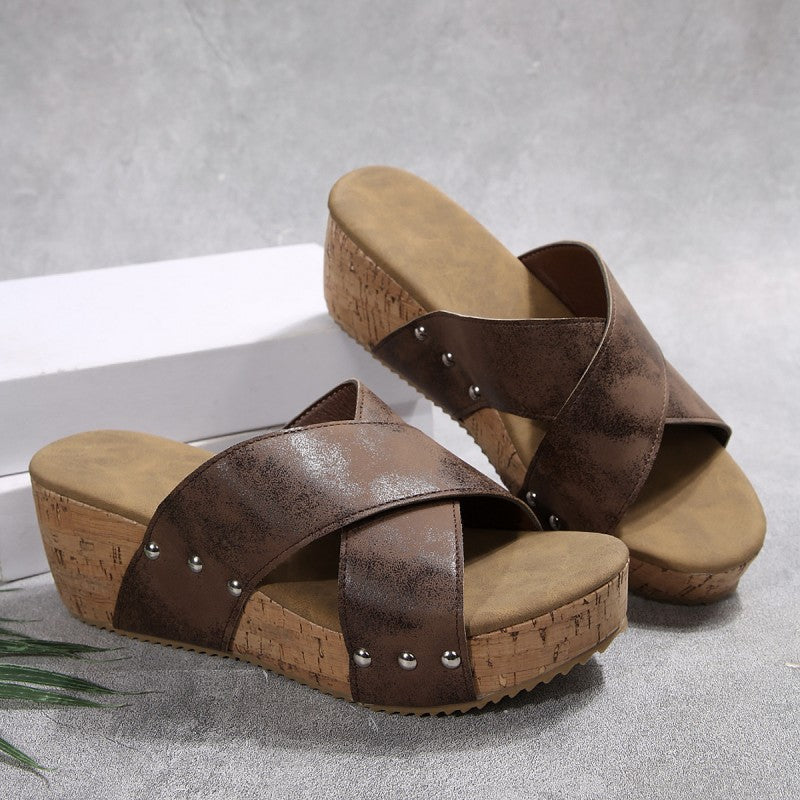 Olga – boheemse sleehak sandalen met kruisbanden