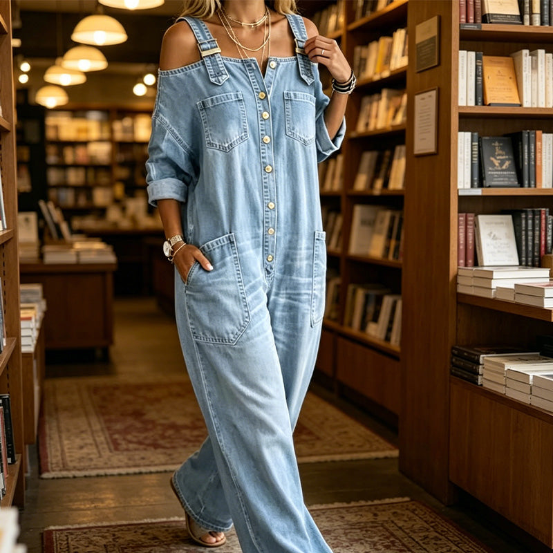 Doortje | Denim Jumpsuit met Cold-Shoulder