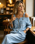 Doortje | Denim Jumpsuit met Cold-Shoulder