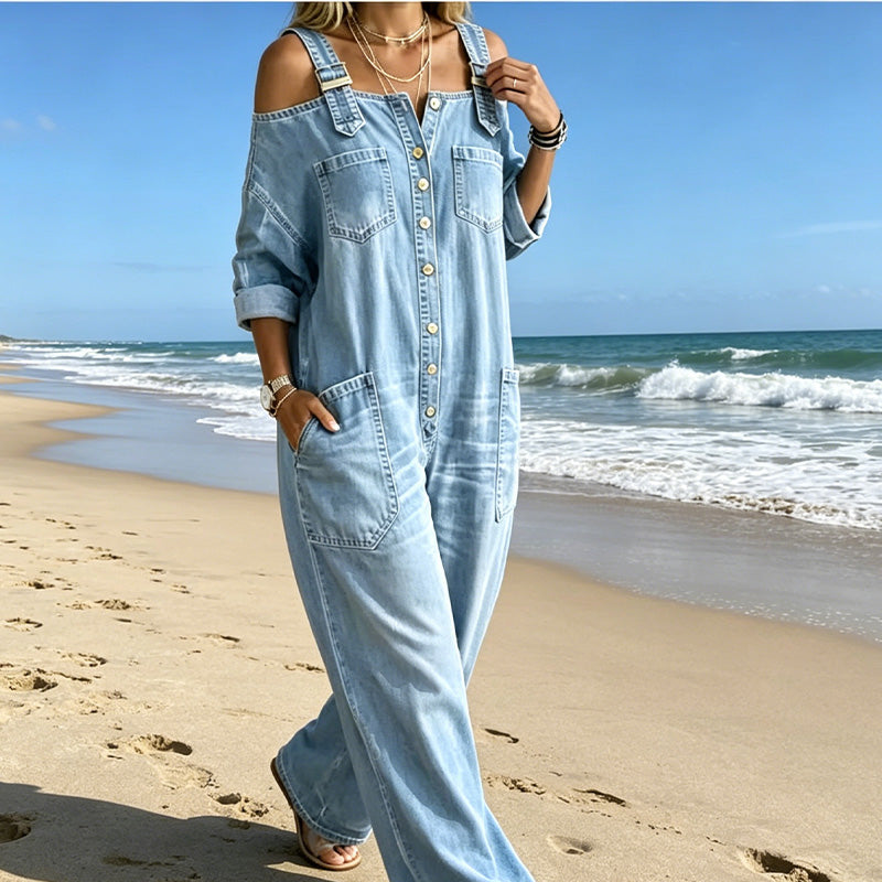 Doortje | Denim Jumpsuit met Cold-Shoulder