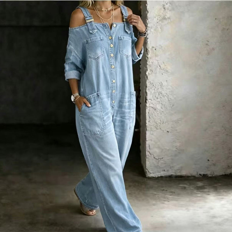 Doortje | Denim Jumpsuit met Cold-Shoulder