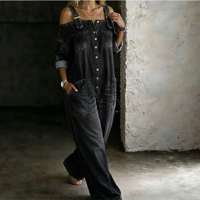 Doortje | Denim Jumpsuit met Cold-Shoulder