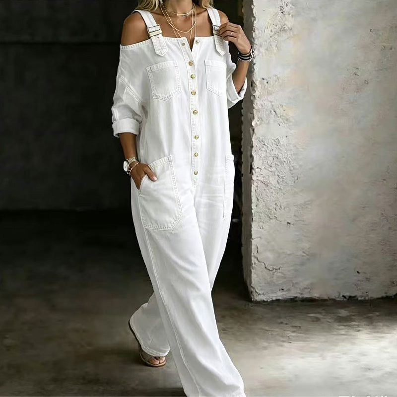 Doortje | Denim Jumpsuit met Cold-Shoulder