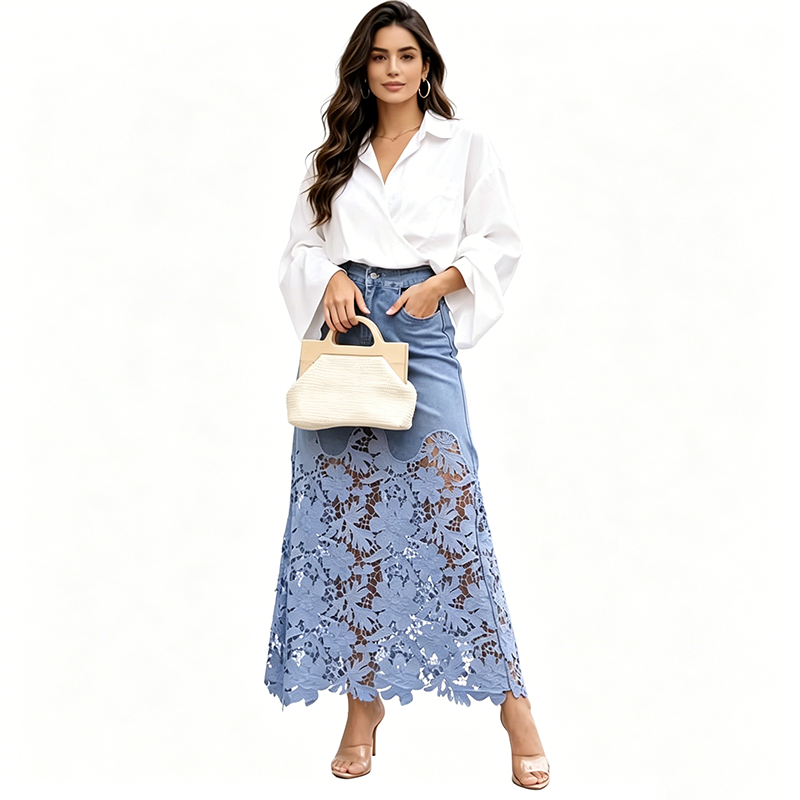 Cyrieke | Denim Rok met Kanten Zoom