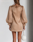 Rimpelige Puff-Mouw Losse Rechte Mini Jurk