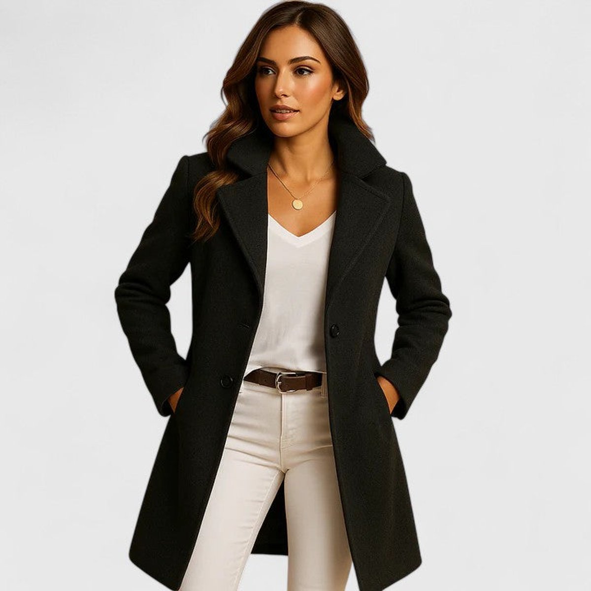Blanche | Op maat gemaakte lange jas met notch-lapel