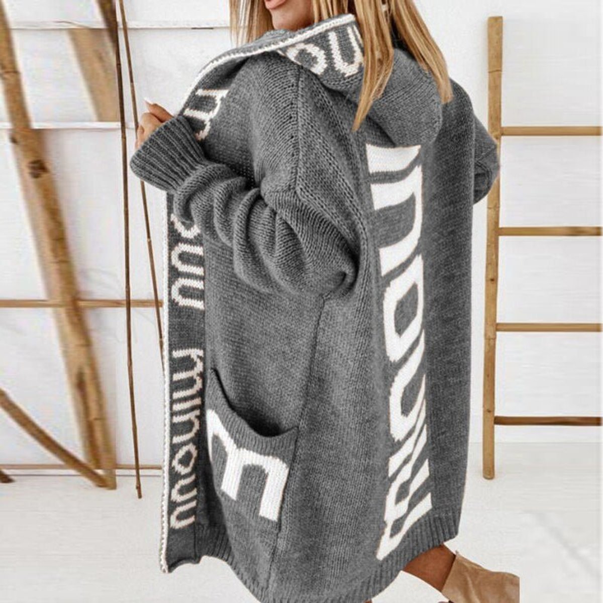 Rosabel | Gebreide Cardigan met Kap en Open Voorkant