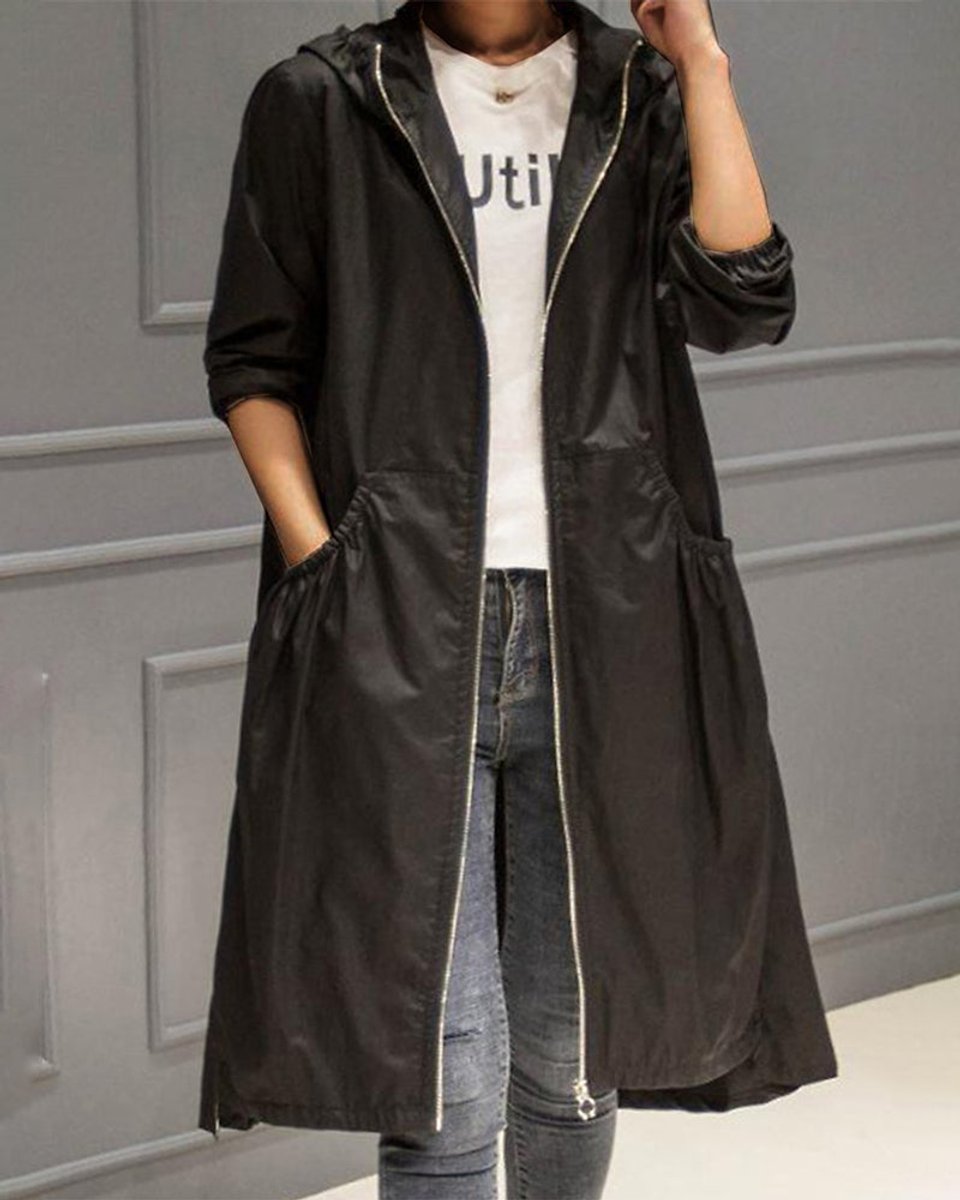 Cornelia | Gewatteerde Lange Trenchcoat met Capuchon