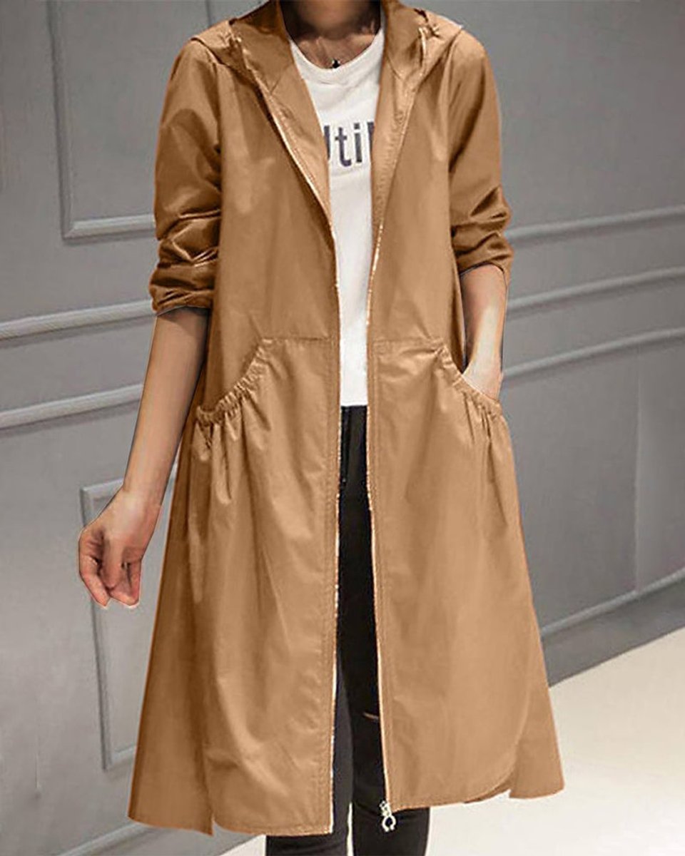 Cornelia | Gewatteerde Lange Trenchcoat met Capuchon